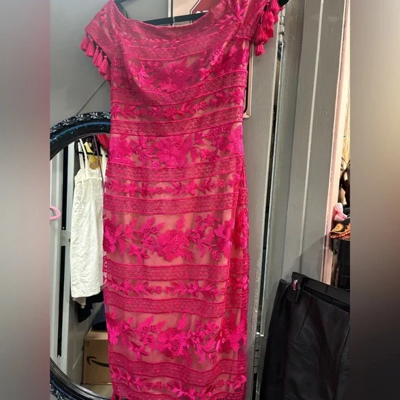 Tadashi Shoji | Dresses | Tadashi Shoji Fuchsia Lace Midi Dress | Poshmark